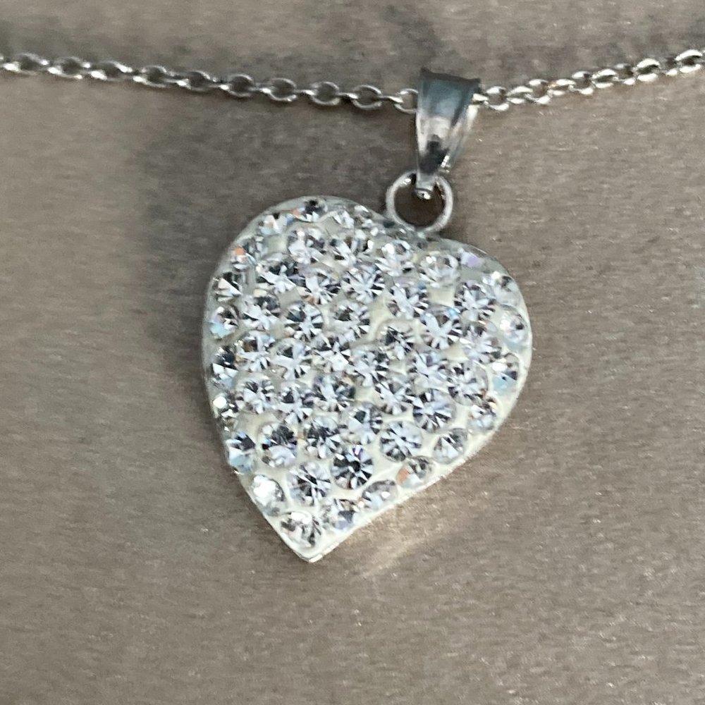 Crystal heart necklace - silver plated